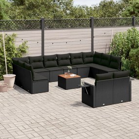 3224795 vidaXL Set mobilier de grădină cu perne, 13 piese, negru, poliratan