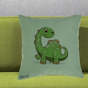 Perna Decorativa Brontosaur Verde Simpatic, 40x40 cm, Verde, Husa Detasabila, Perna Inclusa, BEKZ®
