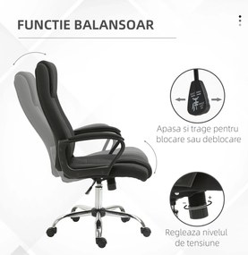 Vinsetto Scaun de Birou Ergonomic, Basculant și Captusit cu Înălțime Reglabilă, 62x76x110-119 cm, Negru | Aosom Romania