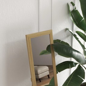 HOMCOM Oglinda cu Rama din MDF cu Picioare si Carlige pentru Utilizare pe Zid sau pe Perete, 37x40x155 cm, Culoare Lemn Natur si Transparent