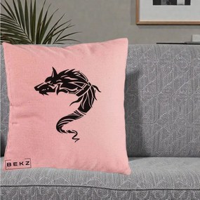 Perna Decorativa Lup Tribal Alb-Negru, 40x40 cm, Roz, Husa Detasabila, Perna Inclusa, BEKZ®