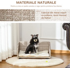 PawHut Cusca Animale de Companie din Ratan cu Pernă Lavabilă, Pat Confortabil pentru Câini și Pisici, 70.5x40x37.5cm, Bej | Aosom Romania