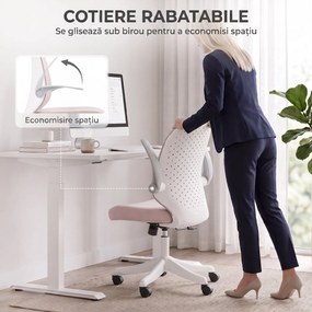 HOMCOM Scaun de Birou Ergonomic cu Brațe Rabatabile și Înălțime Reglabilă, Mesh Respirabil,  60,5x54x99 cm, Roz | Aosom Romania