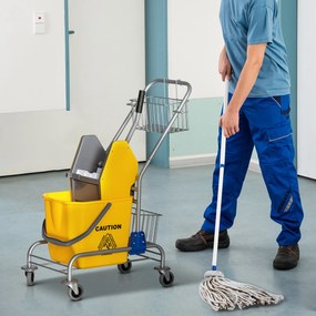 HOMCOM Cărucior de curățare cărucior de menaj profesional presă seau 26 L + coș de depozitare galben | Aosom Romania