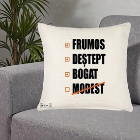 Perna Decorativa Frumos Destept Bogat, 40x40 cm, Crem Reliefat, Husa Detasabila, Perna Inclusa, BEKZ®