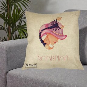 Perna Personalizata Zodiac Scorpion Cowgirl, 40x40 cm, Crem, Husa Detasabila, Perna Inclusa, BEKZ®