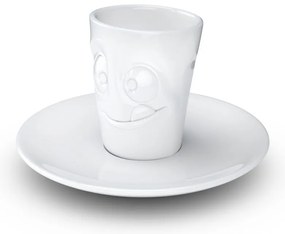 Ceașcă cu farfurie din porțelan pentru espresso, zâmbet 58products, 80 ml, alb
