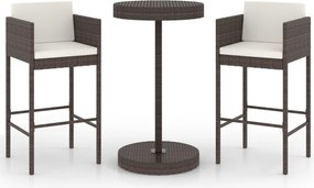 vidaXL Set mobilier bar de grădină, cu perne, 3 piese, maro, poliratan