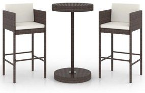 3094771 vidaXL Set mobilier bar de grădină, cu perne, 3 piese, maro, poliratan