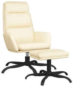 3097536 vidaXL Scaun de relaxare cu taburet, crem, piele ecologică