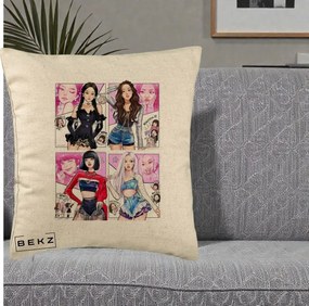 Perna Personalizata K-pop BLACKPINK Fanart Manga Benzi Desenate 4 Membre, 40x40 cm, Bej, Husa Detasabila, Perna Inclusa, BEKZ®