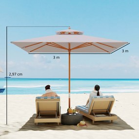 Outsunny Umbrelă de Grădină cu Sistem cu Coardă și Parasolar cu 2 Niveluri, 300x300x297 cm, Gri | Aosom Romania