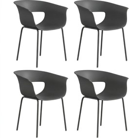 Outsunny Set de 4 Scaune de Exterior, cu Brațe, Spătar Perforat, Picioare Metalice, Gri Închis | Aosom Romania