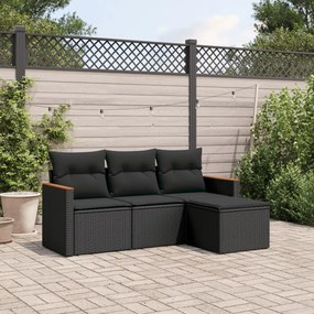 3225901 vidaXL Set mobilier de grădină cu perne, 4 piese, negru, poliratan