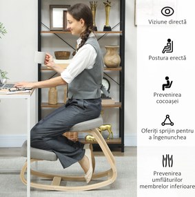 HOMCOM Scaun pentru genunchi cu balansare, din țesătură cu aspect de in și lemn, Gri | Aosom Romania