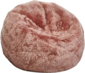 Puf rotund din blană naturală de oaie, roz, cu fir lung, 73 x Ø 74 cm, „Rosa M”