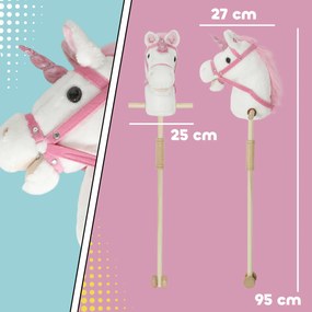 AIYAPLAY Căluț unicorn pe băț pentru copii 24 luni+, cu sunete realiste și roți, 95x25x27 cm, alb | Aosom Romania