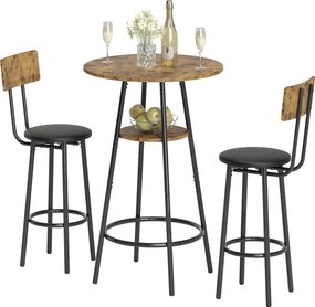 HOMCOM Set de 3 piese pentru masă de bar cu 2 taburete tapițate, tapițerie din piele ecologică, spătar, cadru metalic, maro | Aosom Romania