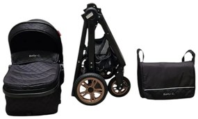 Carucior nou nascuti 2 in 1 Baby Care X2S, Maner reversibil, Cu geanta bebe, Amortizoare, Roti din cauciuc plin AVE, Spatar reglabil 3 trepte, Plasa