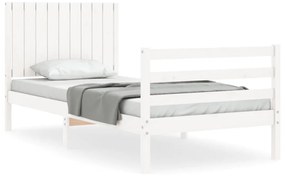 3194732 vidaXL Cadru de pat cu tăblie single, alb, lemn masiv