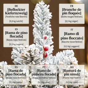HOMCOM Brad de Crăciun Mic Înalt de 61 cm cu 72 de Ramuri Înzăpezite, Conuri și Boabe Roșii, Verde | Aosom Romania