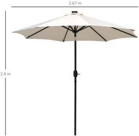 Outsunny Umbrelă de grădină Umbrelă dreaptă Umbrelă octogonală rabatabilă Ø 2,7 x 2,4 m luminată solar 24 LED-uri poliester de înaltă densitate 180 g/m² crem | Aosom Romania
