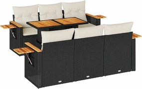 vidaXL Set canapele grădină perne 7 piese negru, poliratan/lemn acacia