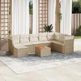 vidaXL Set canapele de grădină, 9 piese, cu perne, bej, poliratan