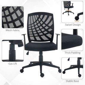 HOMCOM Scaun de Birou Ergonomic cu Înălțime Reglabilă, Scaun de Birou Pivotant din Țesătură Respirabilă, 58x56x106.5 cm, Negru | Aosom Romania