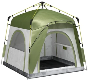 Outsunny Cort pentru Camping cu 2 Locuri, Cort cu Ușă, 3 Ferestre cu Plasă și Geantă pentru Transport, 240x240x199 cm, Verde | Aosom Romania