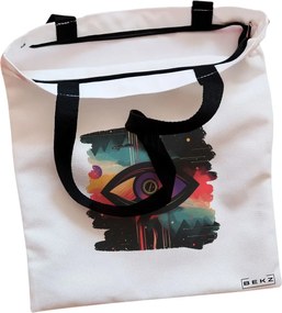 Sacosa de Panza pentru Cumparaturi, Geanta Tote, model Celestial Eye 13, Cu fermoar, 38x34.5 cm, Alba, BEKZ®