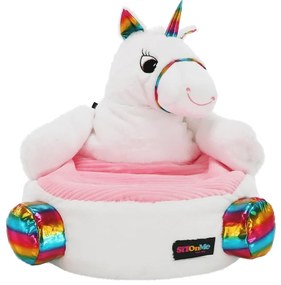 Fotoliu tip sac unicorn, alb roz amestec de culori, BUFEL