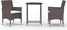 vidaXL Set mobilier bistro, 3 piese, maro, poliratan/sticlă securizată