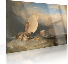 Tablou pe sticlă - William Turner, Fishing Boats with Hucksters Bargaining for Fish, reproducere (70x50 cm)