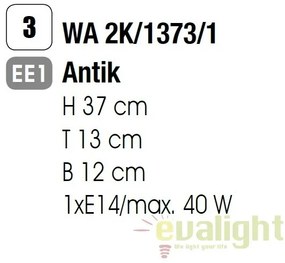 Aplica de perete design rustic Rusticka WA 2K/1373/1 Antik OR