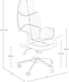 Scaun de birou pivotant design modern Gris-White