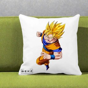 Perna Personalizata Dragon Ball Goku Super Saiyan 2 Lupta, 40x40 cm, Alba Mata, Husa Detasabila, Perna Inclusa, BEKZ®