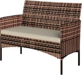 Outsunny Canapea de grădină din ratan 2 locuri PE-Rattan pentru exterior/terasă cu pernă, covorașe antiderapante, cadru din oțel, Khaki | Aosom Romania