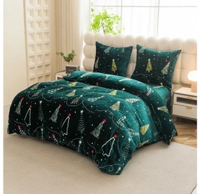 Set Lenjerie cocolino CHRISTMAS DRIFT verde + Cearsaf Cocolino microplus cu elastic SOFT 180x200 cm alb, pat dublu