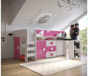 Pat multifuncțional 90 cm Toreno 1 (Alb + alb lucios + roz lucios). 1083304