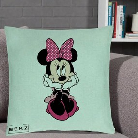 Perna personalizata Minnie Mouse cu Fundita, 40x40 cm cu Umplutura, Verde Menta, BEKZ