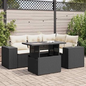 3326787 vidaXL Set mobilier de grădină cu perne, 5 piese, negru, poliratan