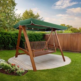 Leagan de gradina din lemn de Shorea Muhler Meranti, 168 x 168 x 123 cm, Pana la 180 kg, Copertina, verde/maro