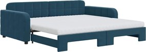 vidaXL Pat de zi cu extensie și saltele, albastru, 100x200 cm, catifea