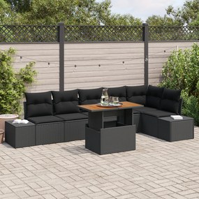 vidaXL Set de dining grădină - 7 piese, rattan poliester negru, lemn de acacia