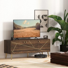 HOMCOM Măsuță TV mobilier TV din lemn pentru televizor de până la 60 de inch cu dulapuri rafturi picioare din oțel 130 x 40 x 52 cm maro | Aosom Romania
