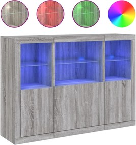 vidaXL Servantă cu lumini LED, 3 buc., gri sonoma, lemn prelucrat