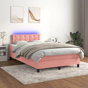 vidaXL Pat continental cu saltea &amp; LED, roz, 120x200 cm, catifea