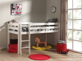 Pat înălțat pentru copii VIPACK Pino cu scară, 90 x 200 cm, alb, înălțime 115 cm