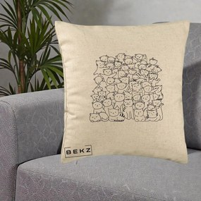 Perna Personalizata Many Cats Pattern Alb-Negru, 40x40 cm, Bej, Husa Detasabila, Perna Inclusa, BEKZ®
